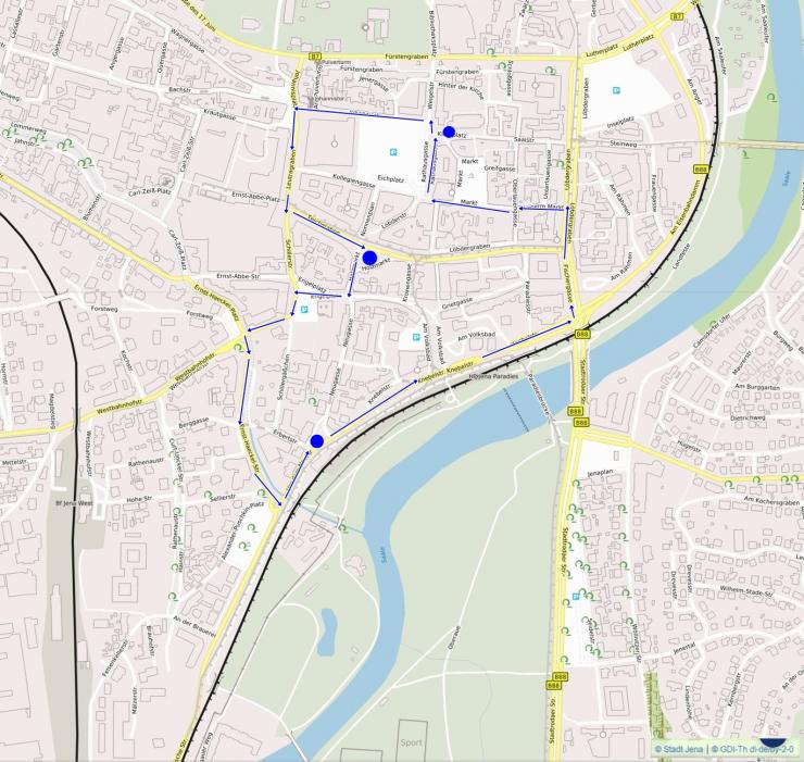 In einer Karte ist die Strecke einer Demonstration eingezeichnet.