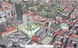 Visualisierung des Zukunftszentrums auf dem Eichplatz in Jena.