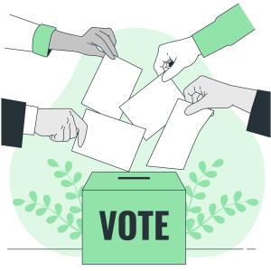 Handen stecken Wahlzettel in Wahlurne
