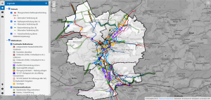 Karte der Stadt Jena mit farbigen Markierungen zu Radverkehrsmaßnahmen 