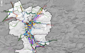 Kartenansicht von Jena mit farbigen Markierungen zu Radverkehrsmaßnahmen