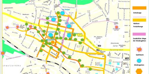 Karte Jena-West mit Markierungen zur Bespielbaren Stadt