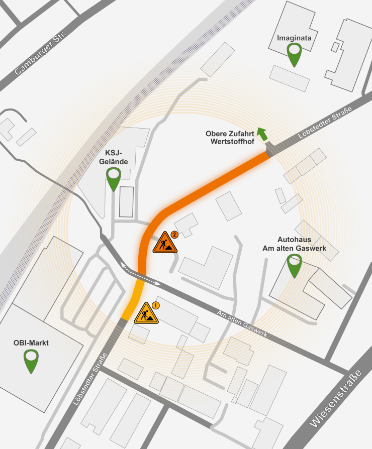 Karte des Baubereichs in der Löbstedter Straße