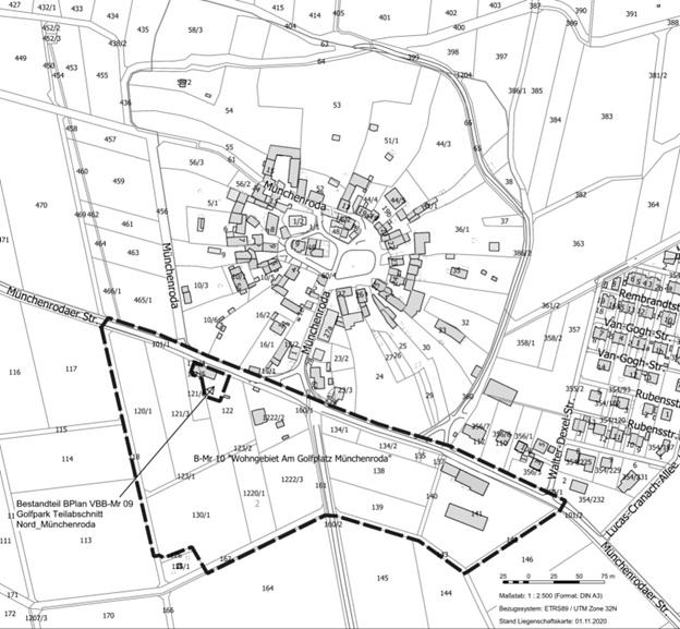 Darstellung B-Plan des Wohngebiets Am Golfplatz Münchenroda