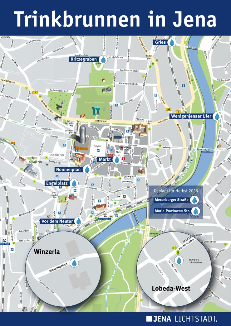 Karte der Trinkbrunnen in Jena