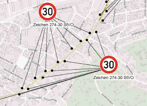 Ein Plan mit Aufstellpubnkten für ein 30er-Schild