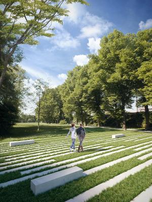 Eine Parklandschaft mit Sitzsteinen