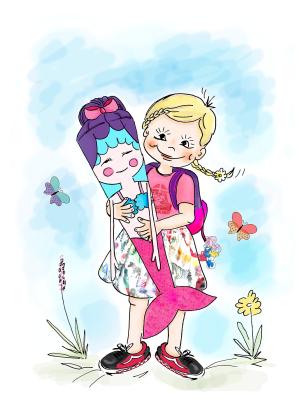 Ein Zeichnung eines Kindes mit einer Schultüte