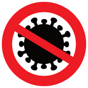 Ein symbolisches Verkehrsschild verbietet ein Virus