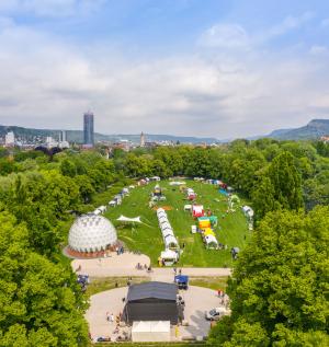 Luftaufnahme von der Rasenmühleninsel