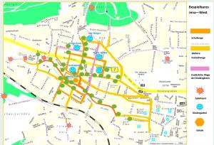 Karte Jena-West mit Markierungen zur Bespielbaren Stadt