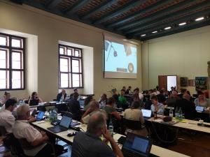 Mitglieder des Stadtrates sitzen an Tischen im Historischen Rathaus