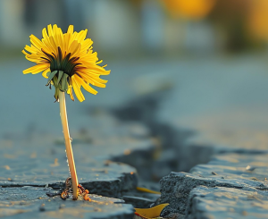 Eine Blume wächst aus dem Boden.