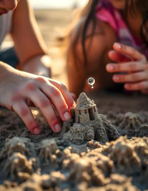 Kinder spielen mit Sand und Wasser