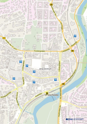 Ausschnittt Kartenportal: Parkhäuser in Jenas Innenstadt
