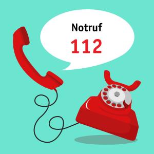 Telefon mit Sprechblase "Notruf 112"