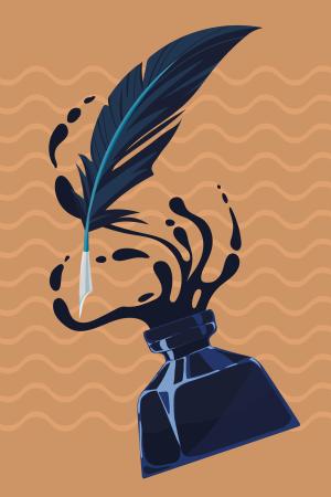 Grafik von Feder und Tintenfass