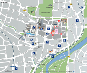Stadtplan von Jena mit Markierungen.