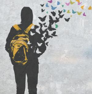 Ein Mann wandelt sich in Schmetterlinge