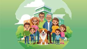 Digitale Skizze einer Familie mit Hund