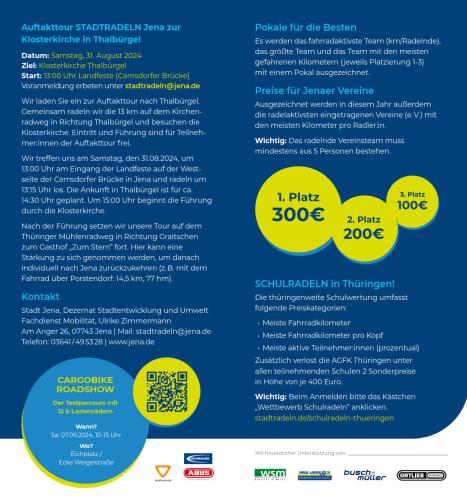 Flyer STADTRADELN Jena 2024 Seite 2: Die wichtigsten Informationen zum STADTRADELN sind zusammengefasst.