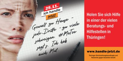 Bild einer Frau, danaben Text gegen häusliche Gewalt