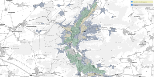 Eine Stadtkarte von Jena zeigt die verschiedenen Formen der Wärmeversorgung für verschiedene Stadtteile