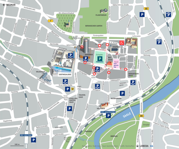 Stadtplan von Jena mit Markierungen