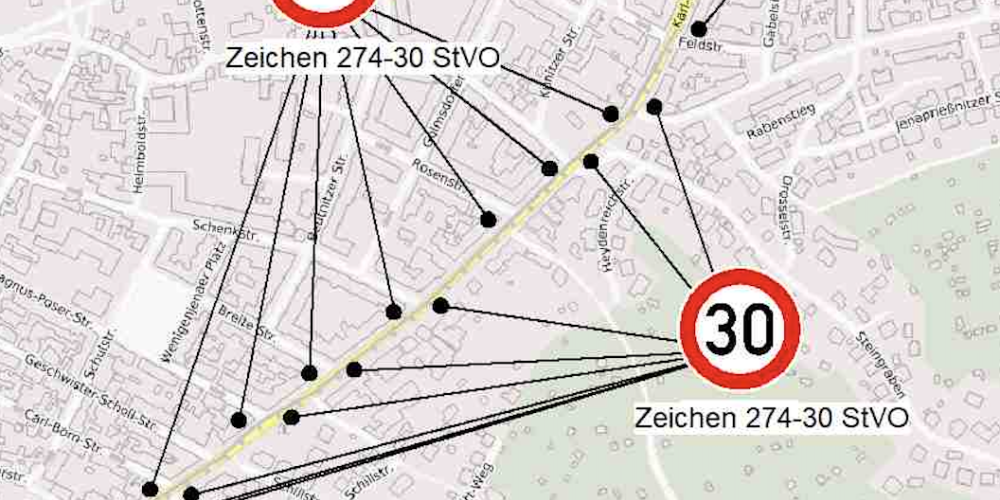 Ein Plan mit Aufstellpubnkten für ein 30er-Schild