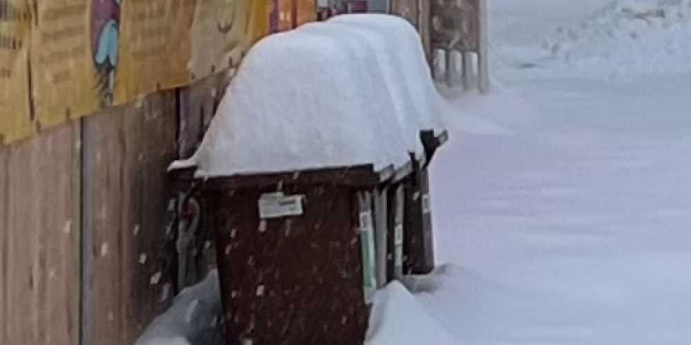 Müllbehälter im Schnee