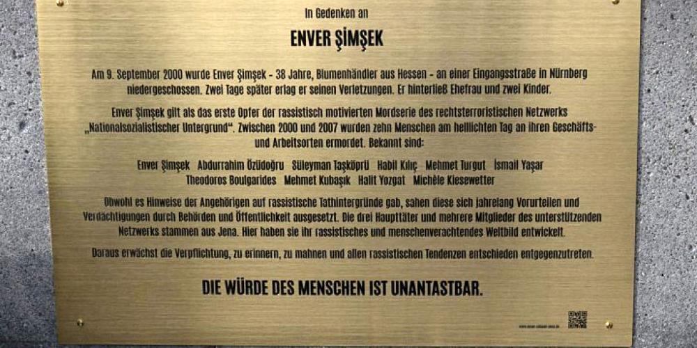 Gedenktafel für Enver-Şimşek, erstes Opfer des NSU