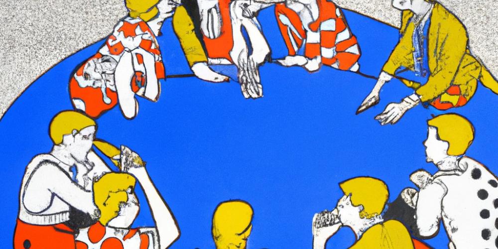 Gezeichnetes Bild: Personen sitzen auf dem Boden im Kreis