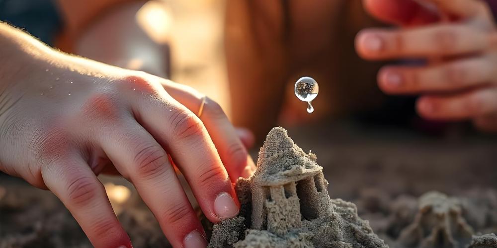 Kinder spielen mit Sand und Wasser