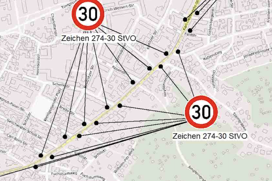Ein Plan mit Aufstellpubnkten für ein 30er-Schild