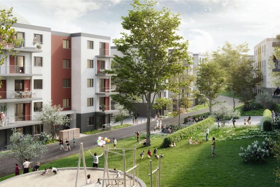 Eine Computerdarstellung eines Wohngebietes für Familien