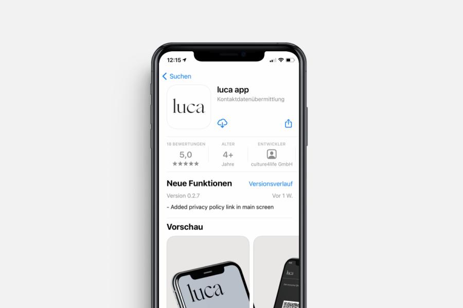 Handy mit der App luca