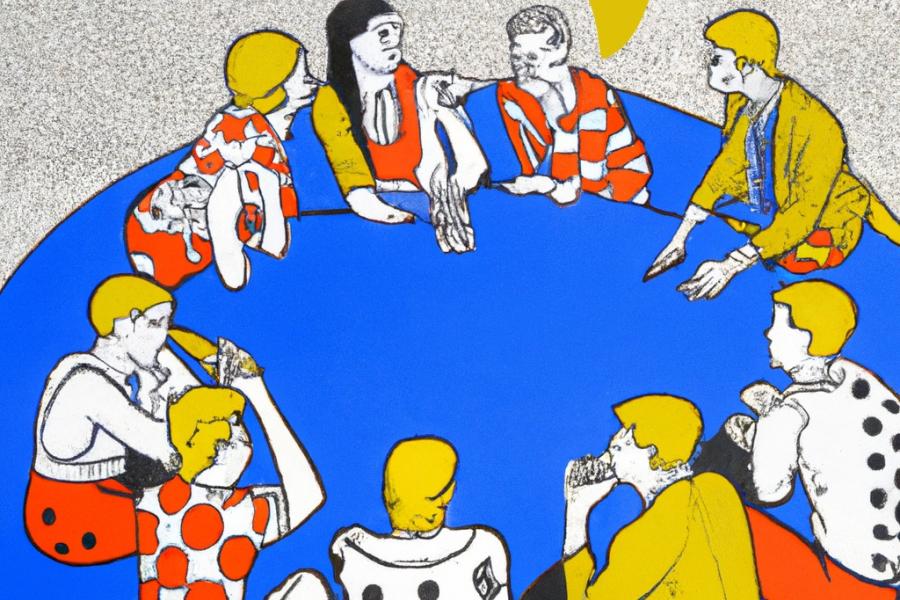 Gezeichnetes Bild: Personen sitzen auf dem Boden im Kreis