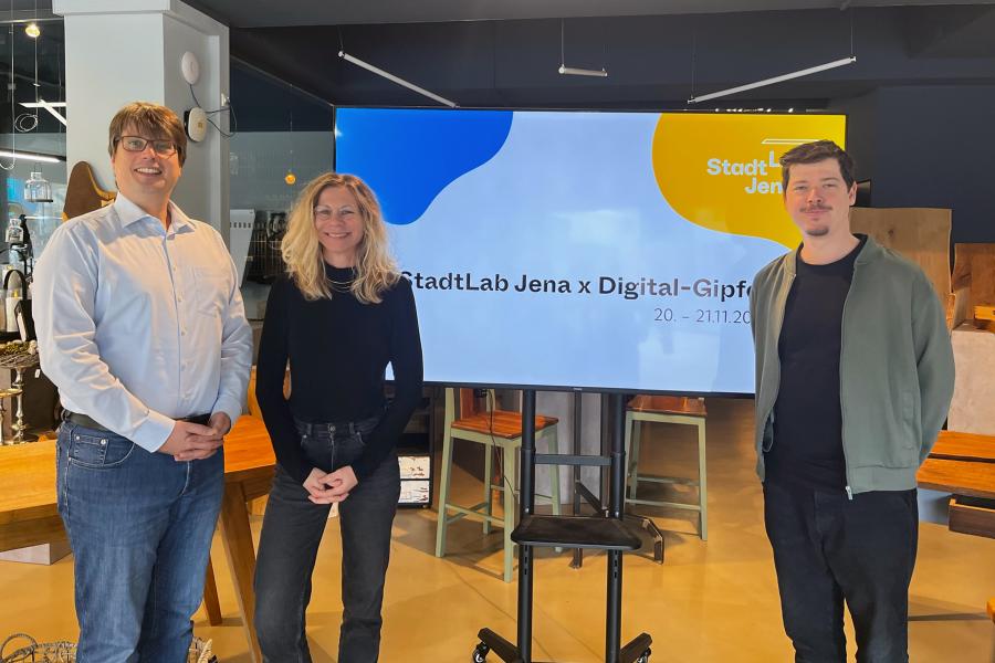 Markus Henkenmeier, Grit Sachse und Florian Lauterbach vom StadtLab-Team der Wirtschaftsförderung Jena