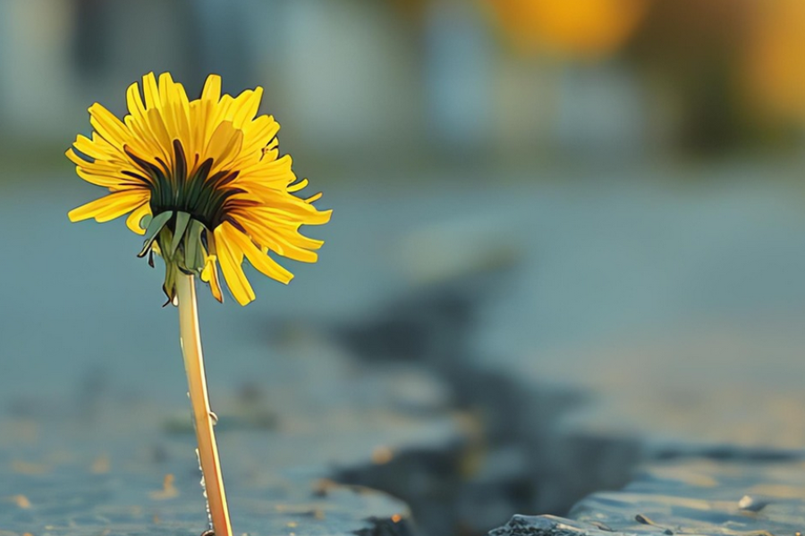 Eine Blume wächst aus dem Boden.