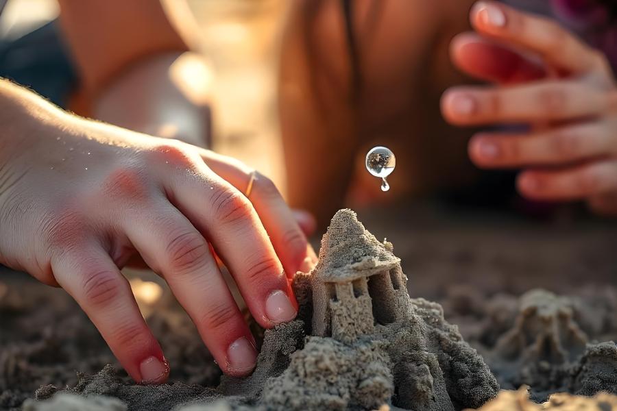 Kinder spielen mit Sand und Wasser
