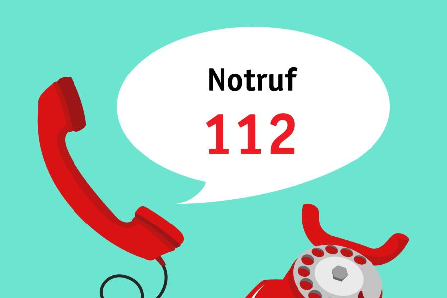 Telefon mit Sprechblase "Notruf 112"